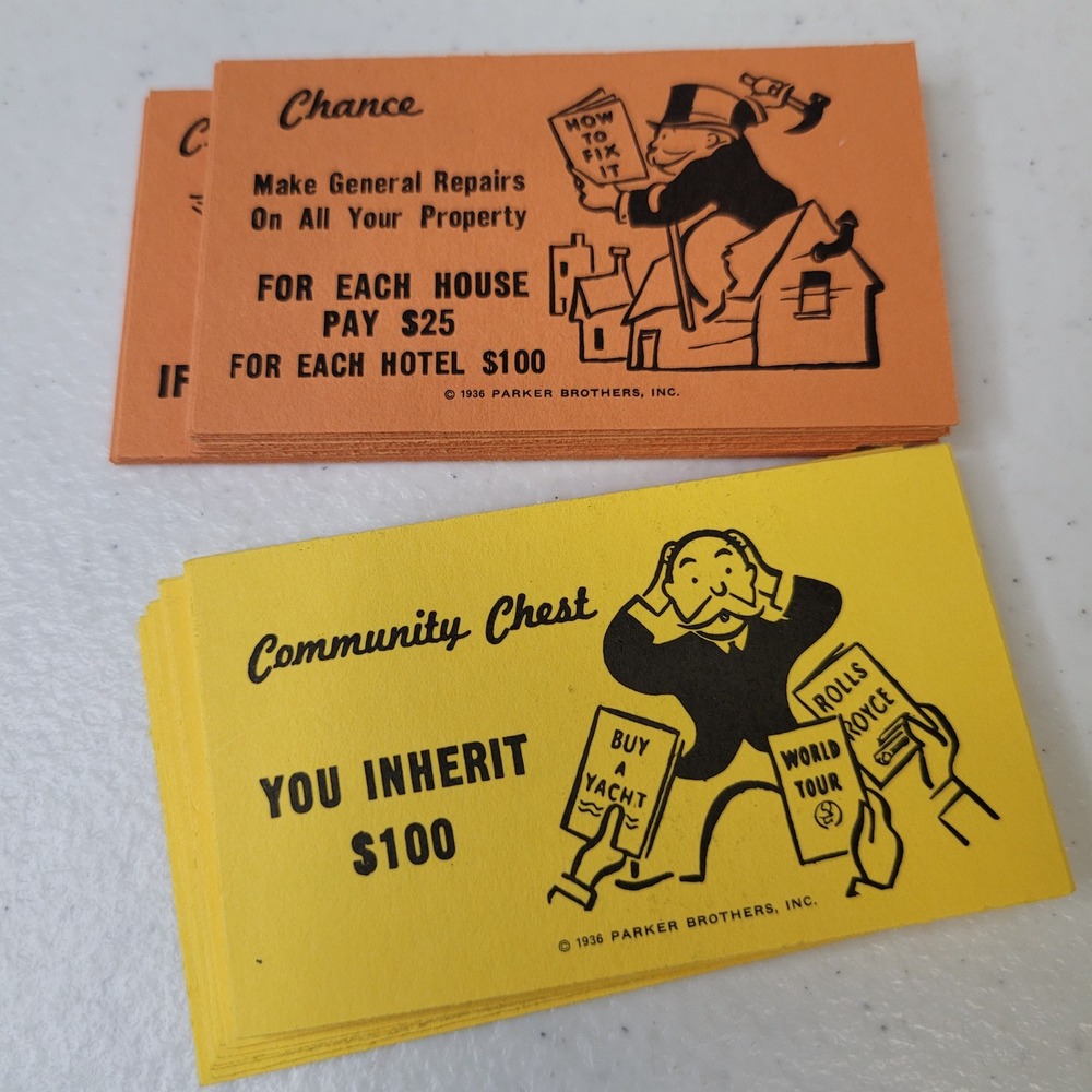 Vintage Parker Brothers Monopoly Chance and Community Chest Cards 1936 Edition